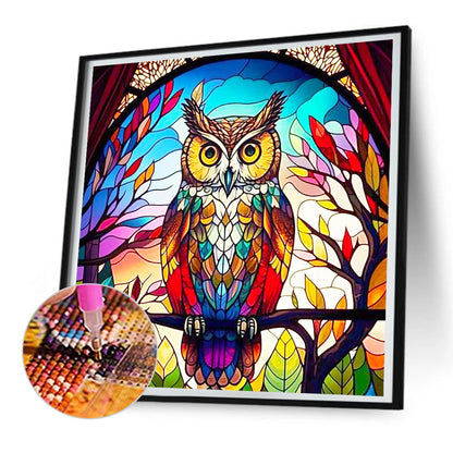 Glass Painting Colored Owl - Full Round Drill Diamond Painting 30*30CM