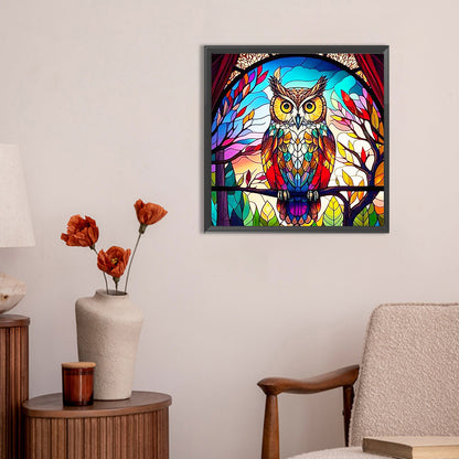 Glass Painting Colored Owl - Full Round Drill Diamond Painting 30*30CM