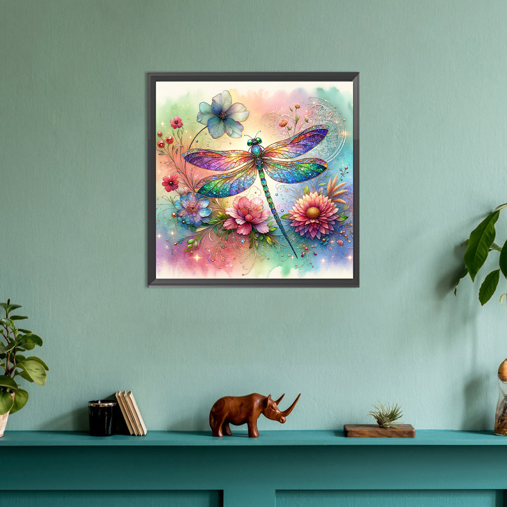 Flowers Dragonfly - Full Round Drill Diamond Painting 30*30CM
