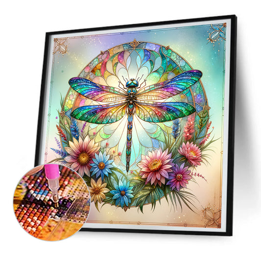 Flowers Dragonfly - Full Round Drill Diamond Painting 30*30CM