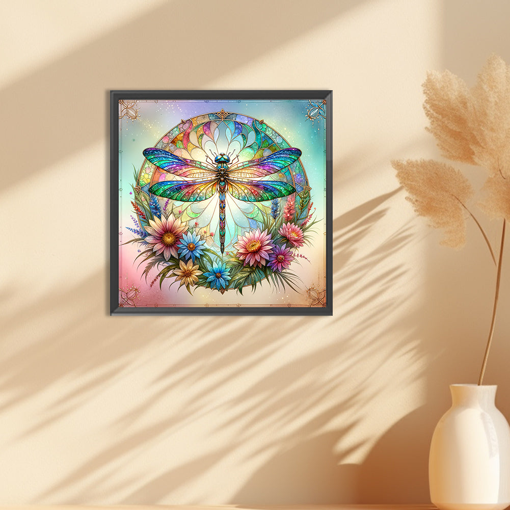 Flowers Dragonfly - Full Round Drill Diamond Painting 30*30CM