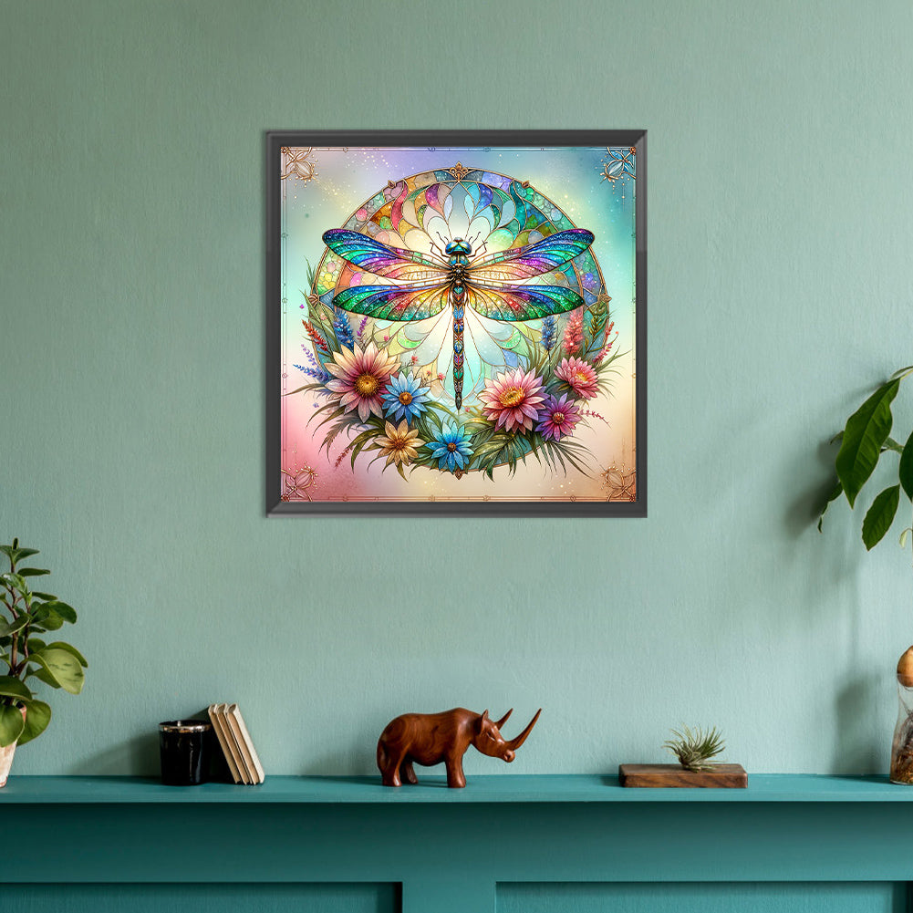 Flowers Dragonfly - Full Round Drill Diamond Painting 30*30CM