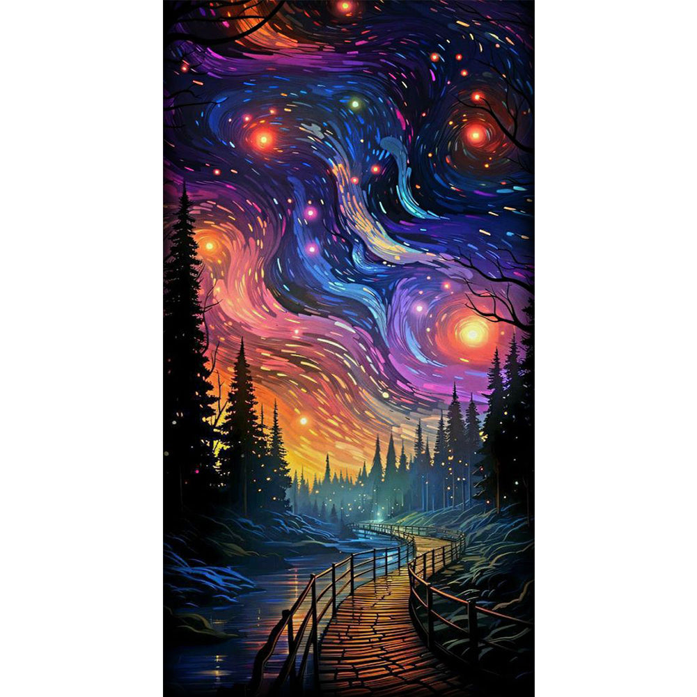 Night Sky Forest - 14CT Stamped Cross Stitch 30*55CM