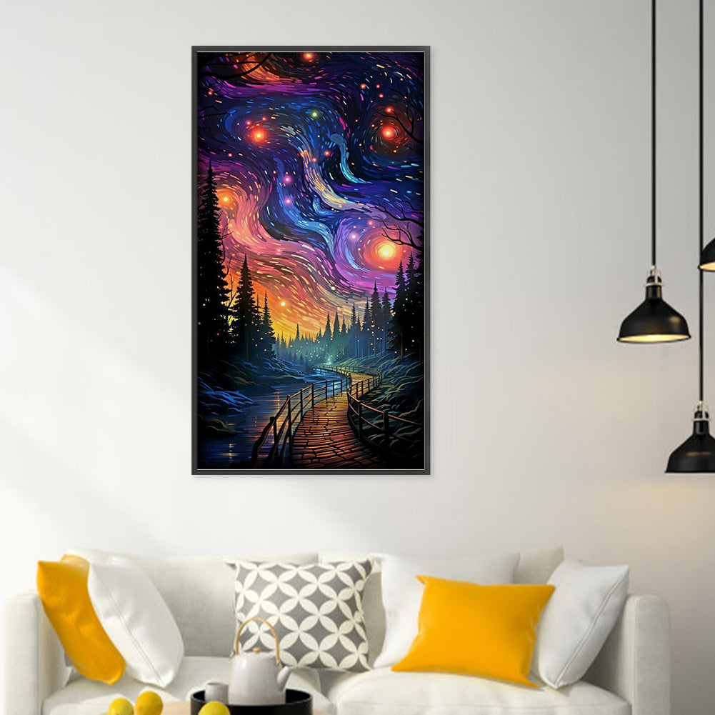 Night Sky Forest - 14CT Stamped Cross Stitch 30*55CM