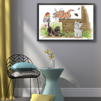Three Cats Butterfly - 14CT Stamped Cross Stitch 44*29CM