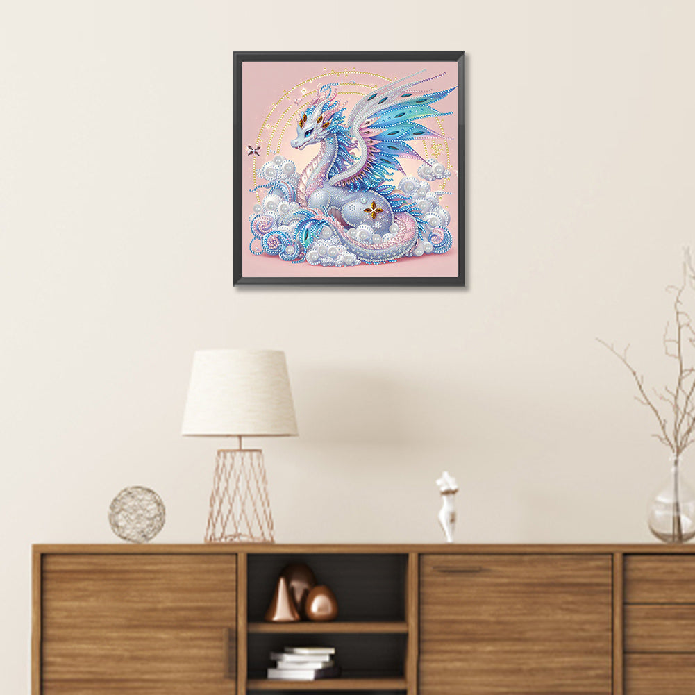 Colorful Feather Silver Dragon - Special Shaped Drill Diamond Painting 30*30CM