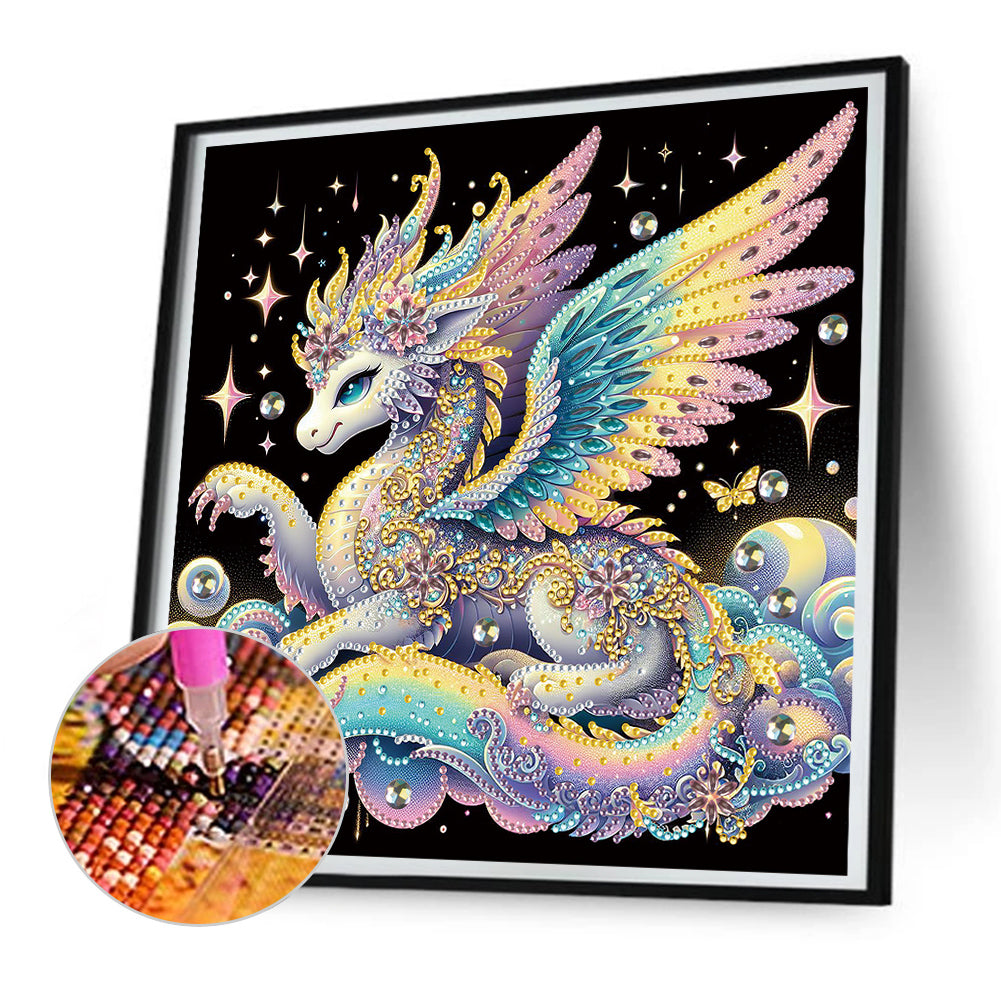 Colorful Feather Golden Dragon - Special Shaped Drill Diamond Painting 30*30CM