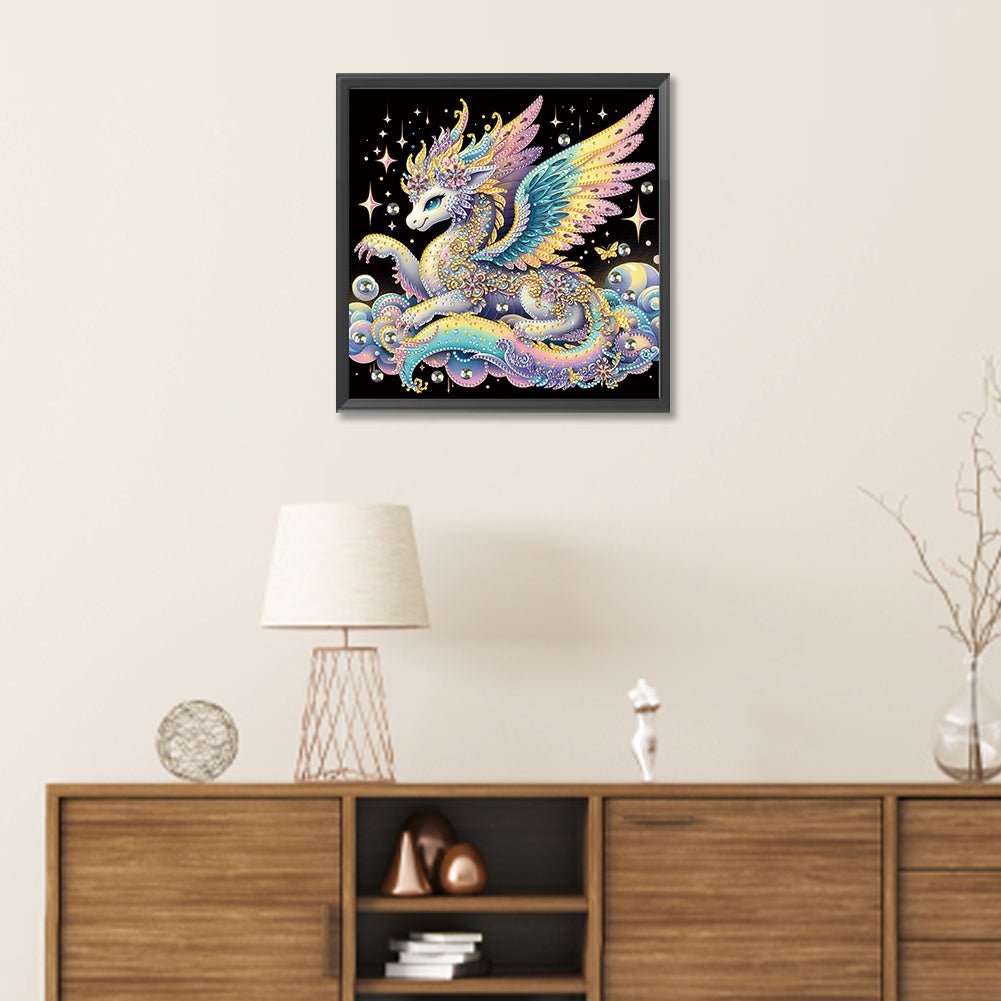 Colorful Feather Golden Dragon - Special Shaped Drill Diamond Painting 30*30CM
