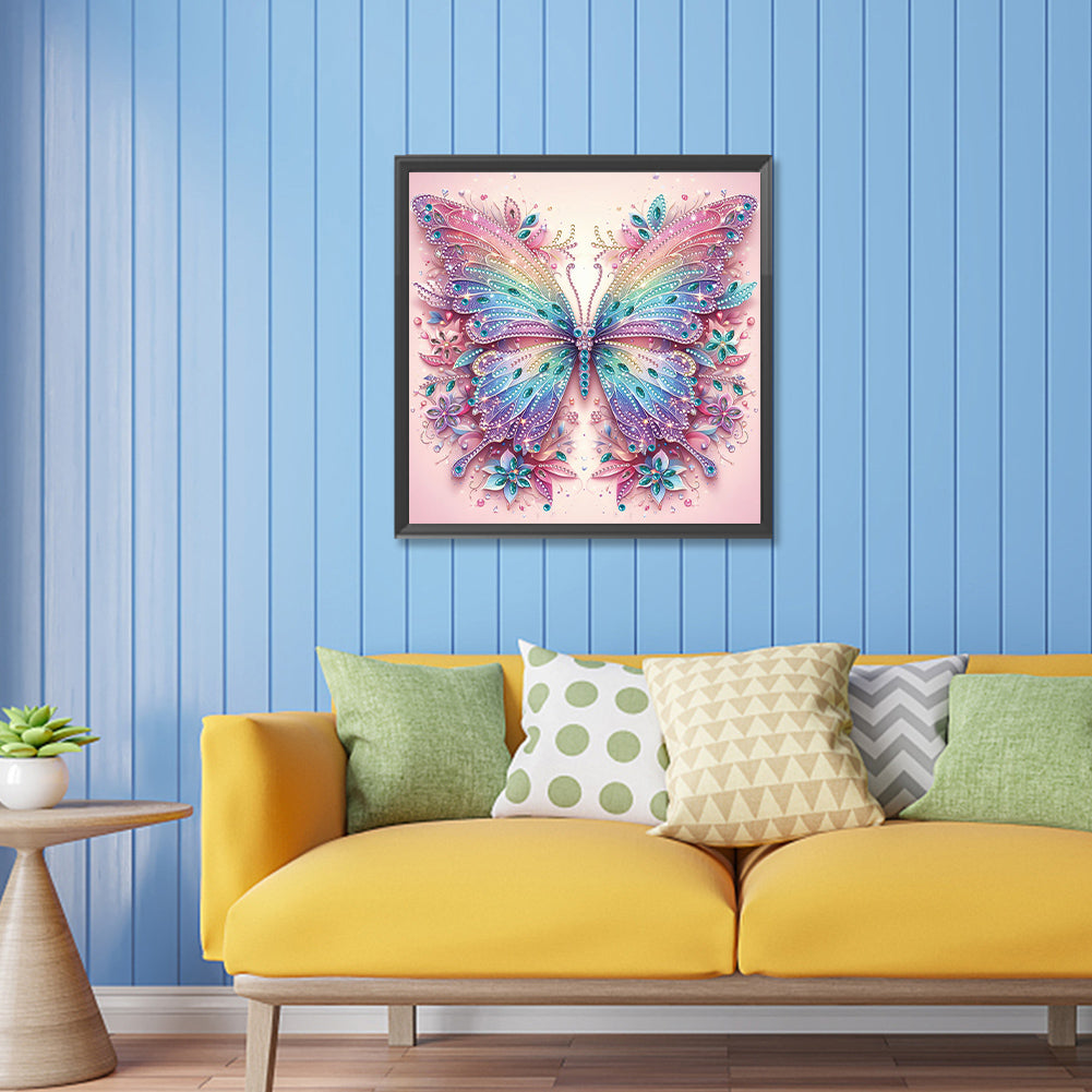 Pink Curtain Butterfly - Special Shaped Drill Diamond Painting 30*30CM