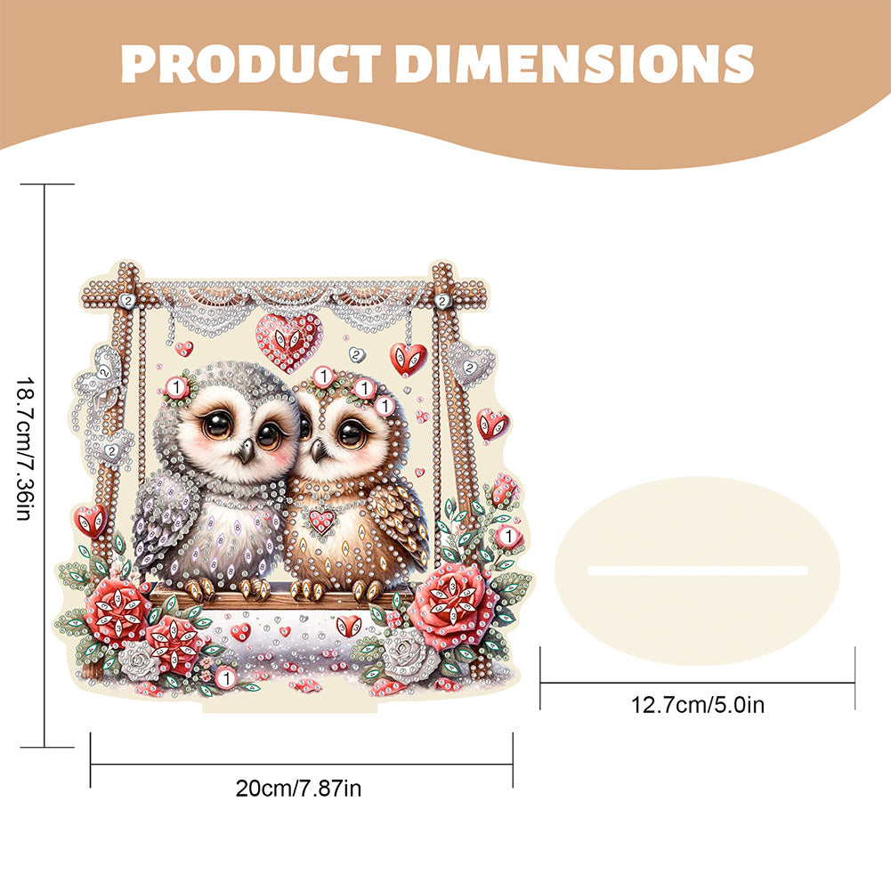 Acrylic Owl 5D DIY Diamond Painting Art Tabletop Home Decoration (Owl on Swing)