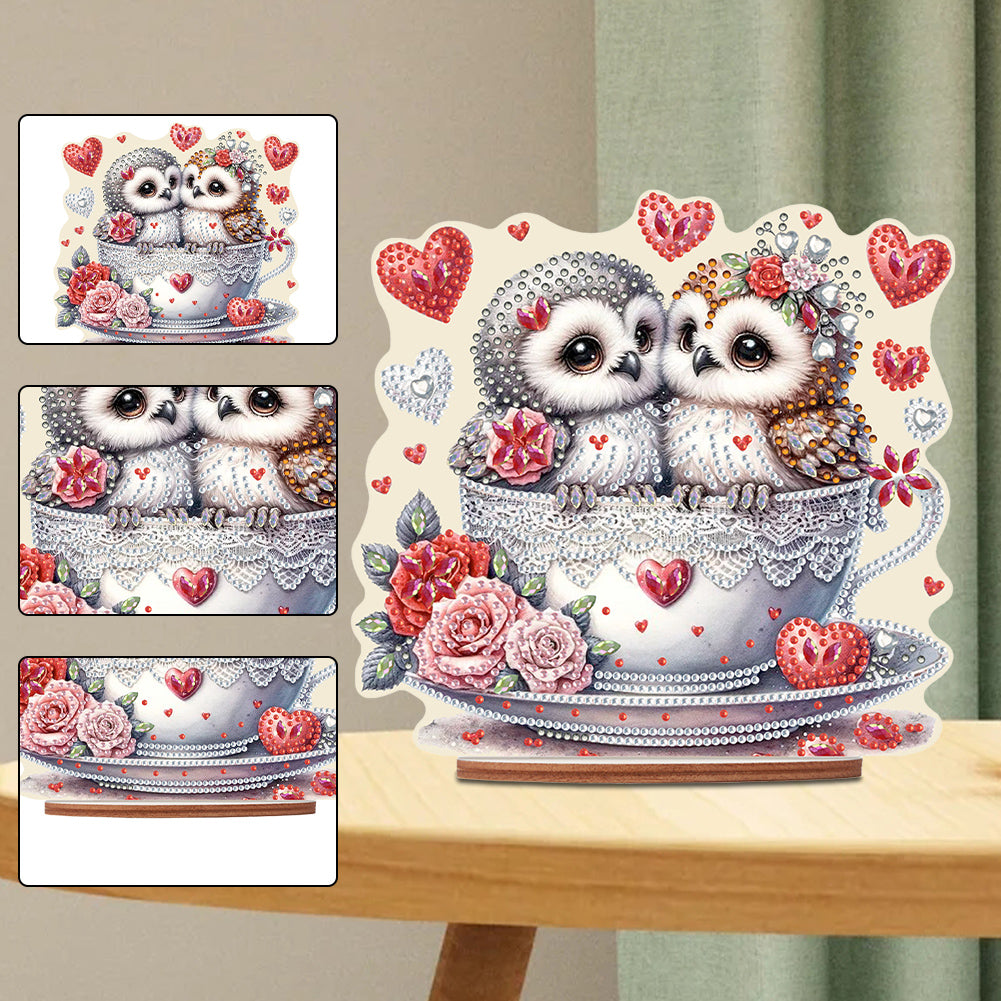 Acrylic Owl 5D DIY Diamond Painting Art Tabletop Home Decoration (Owl in Cup)