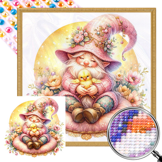 Flower Cushion Gnome - Full AB Round Drill Diamond Painting 30*30CM