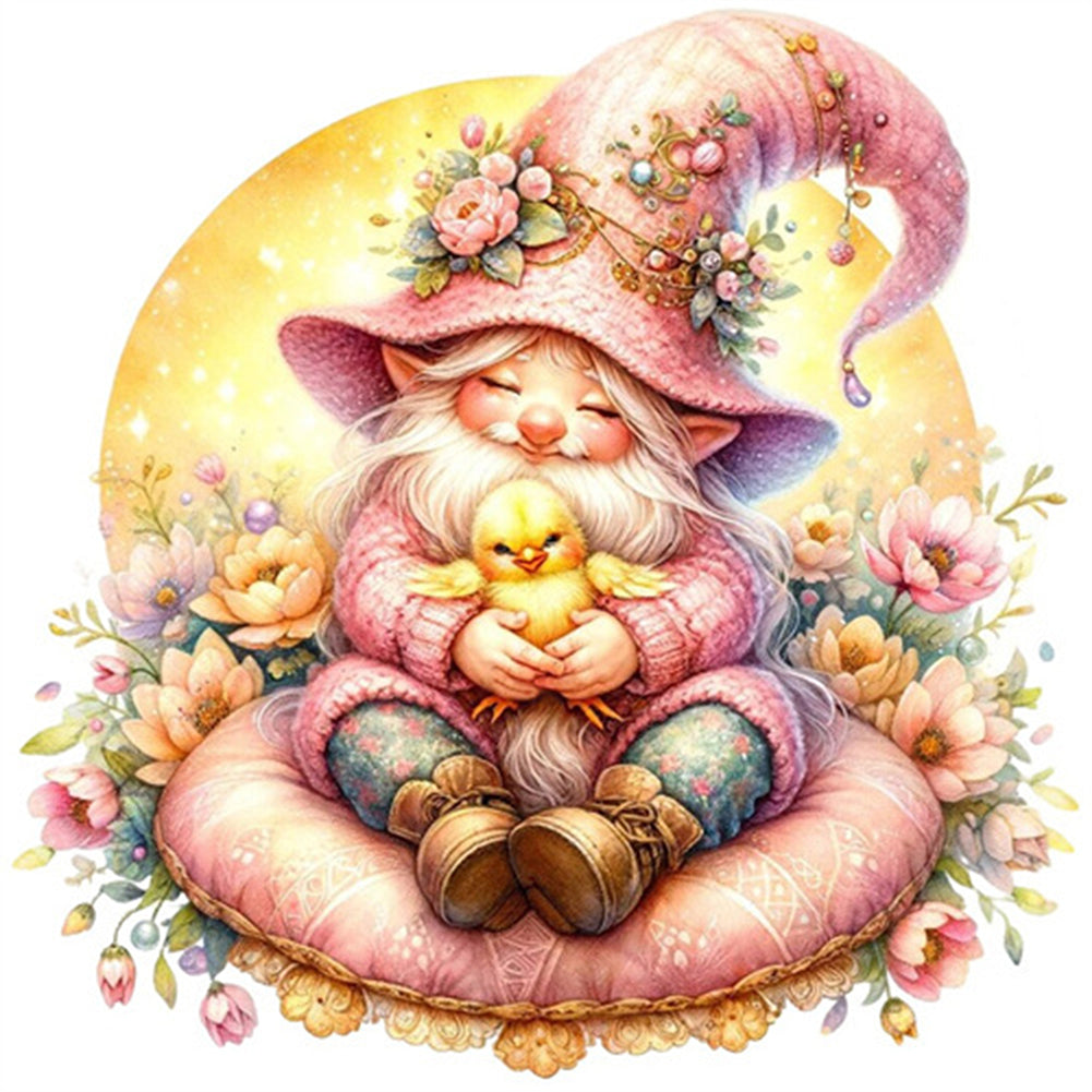 Flower Cushion Gnome - Full AB Round Drill Diamond Painting 30*30CM