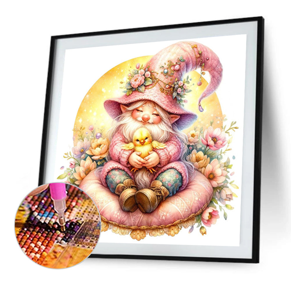 Flower Cushion Gnome - Full AB Round Drill Diamond Painting 30*30CM