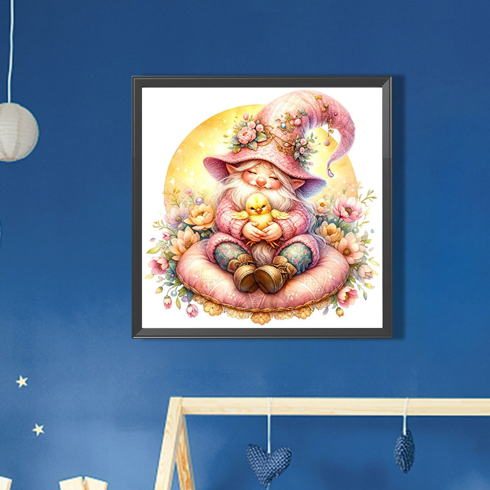 Flower Cushion Gnome - Full AB Round Drill Diamond Painting 30*30CM