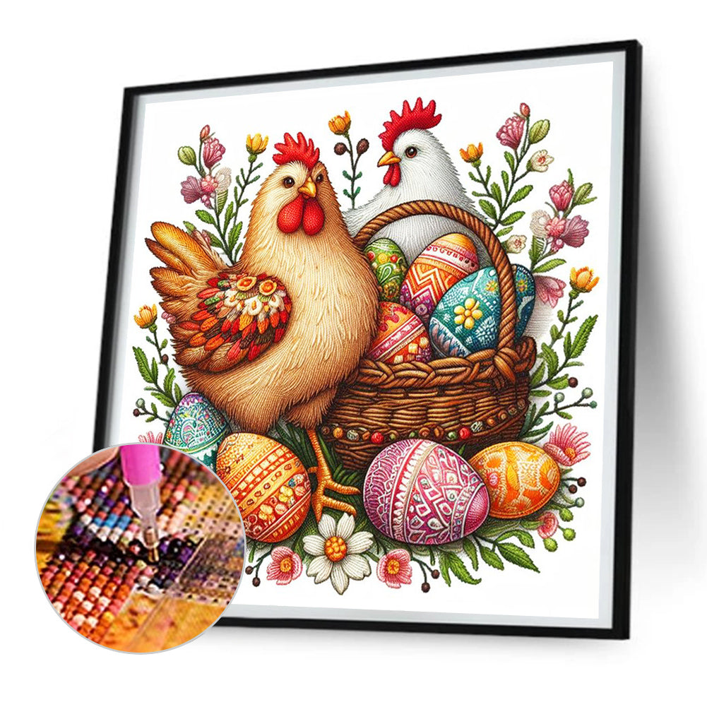 Embroidery Easter Two Chickens - Full Round Drill Diamond Painting 30*30CM