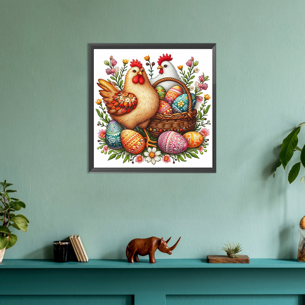 Embroidery Easter Two Chickens - Full Round Drill Diamond Painting 30*30CM