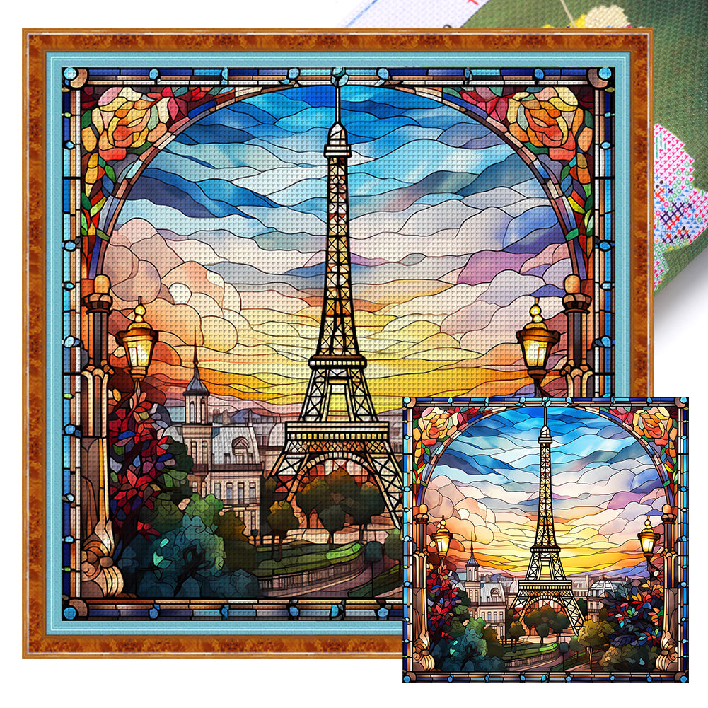 Glass Painting-Eiffel Tower - 11CT Stamped Cross Stitch 50*50CM