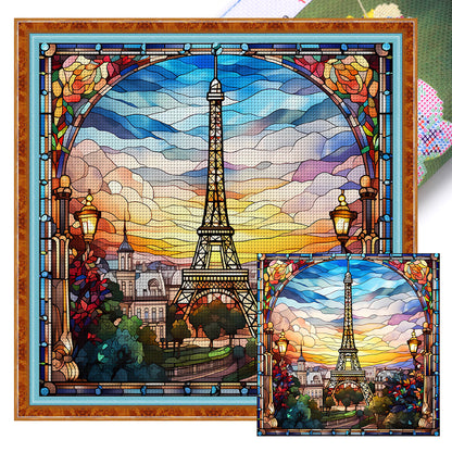 Glass Painting-Eiffel Tower - 11CT Stamped Cross Stitch 50*50CM