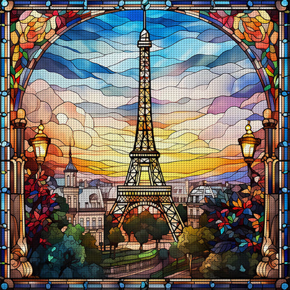 Glass Painting-Eiffel Tower - 11CT Stamped Cross Stitch 50*50CM