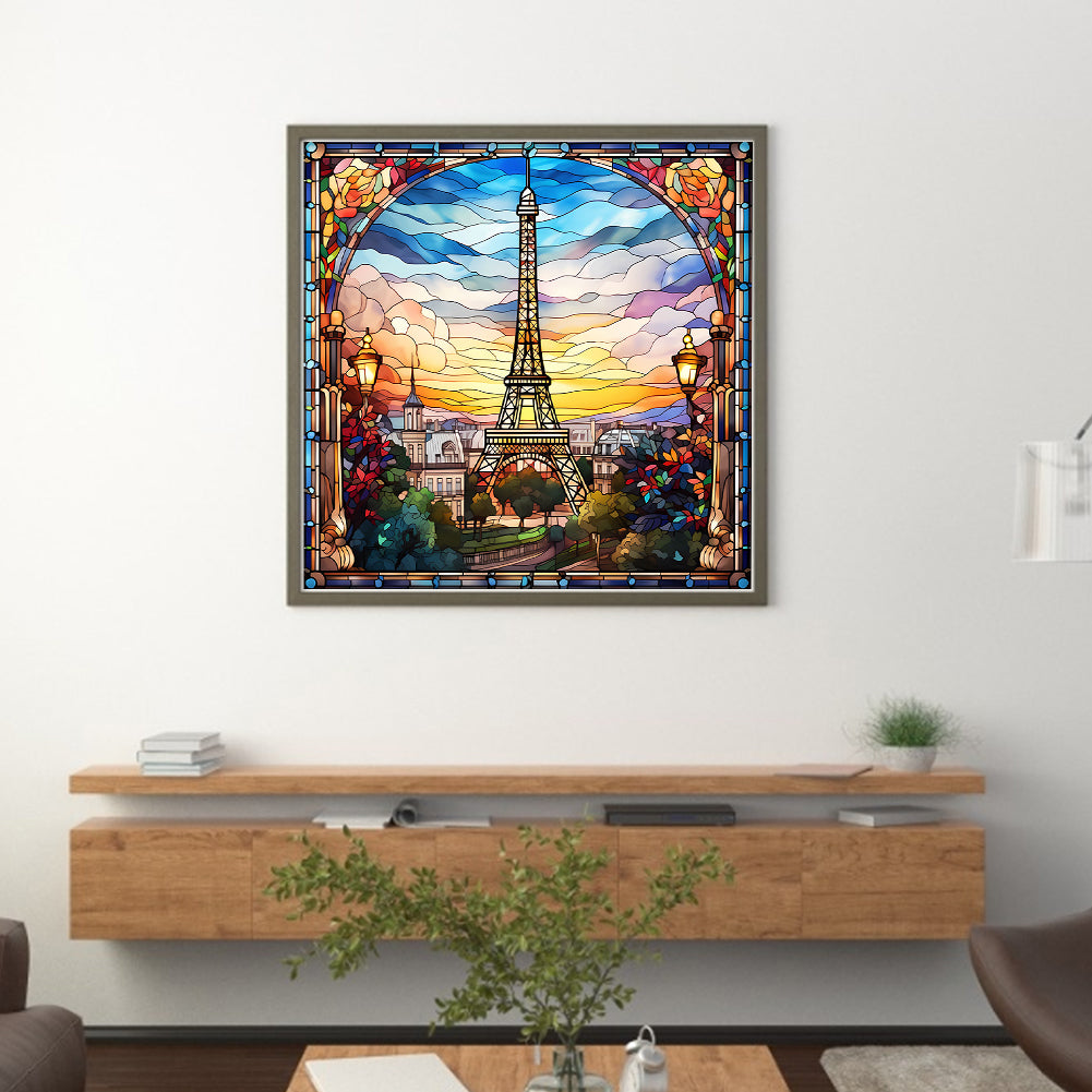 Glass Painting-Eiffel Tower - 11CT Stamped Cross Stitch 50*50CM