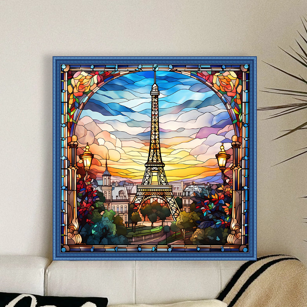 Glass Painting-Eiffel Tower - 11CT Stamped Cross Stitch 50*50CM