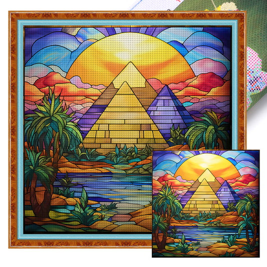 Glass Painting-Great Pyramid Of Giza, Egypt - 11CT Stamped Cross Stitch 50*50CM
