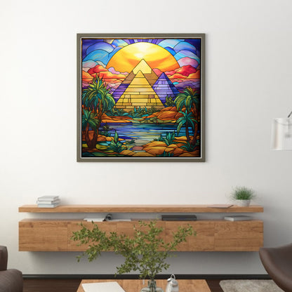 Glass Painting-Great Pyramid Of Giza, Egypt - 11CT Stamped Cross Stitch 50*50CM