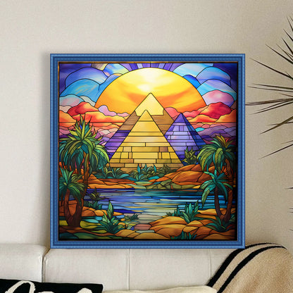 Glass Painting-Great Pyramid Of Giza, Egypt - 11CT Stamped Cross Stitch 50*50CM