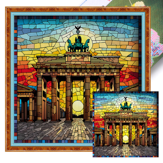 Glass Painting-Brandenburg Gate, Germany - 11CT Stamped Cross Stitch 50*50CM