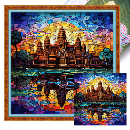 Glass Painting-Angkor Wat, Cambodia - 11CT Stamped Cross Stitch 50*50CM