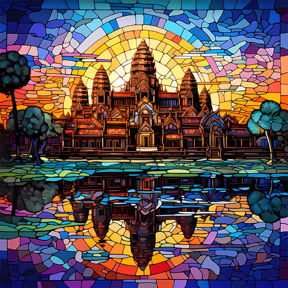 Glass Painting-Angkor Wat, Cambodia - 11CT Stamped Cross Stitch 50*50CM