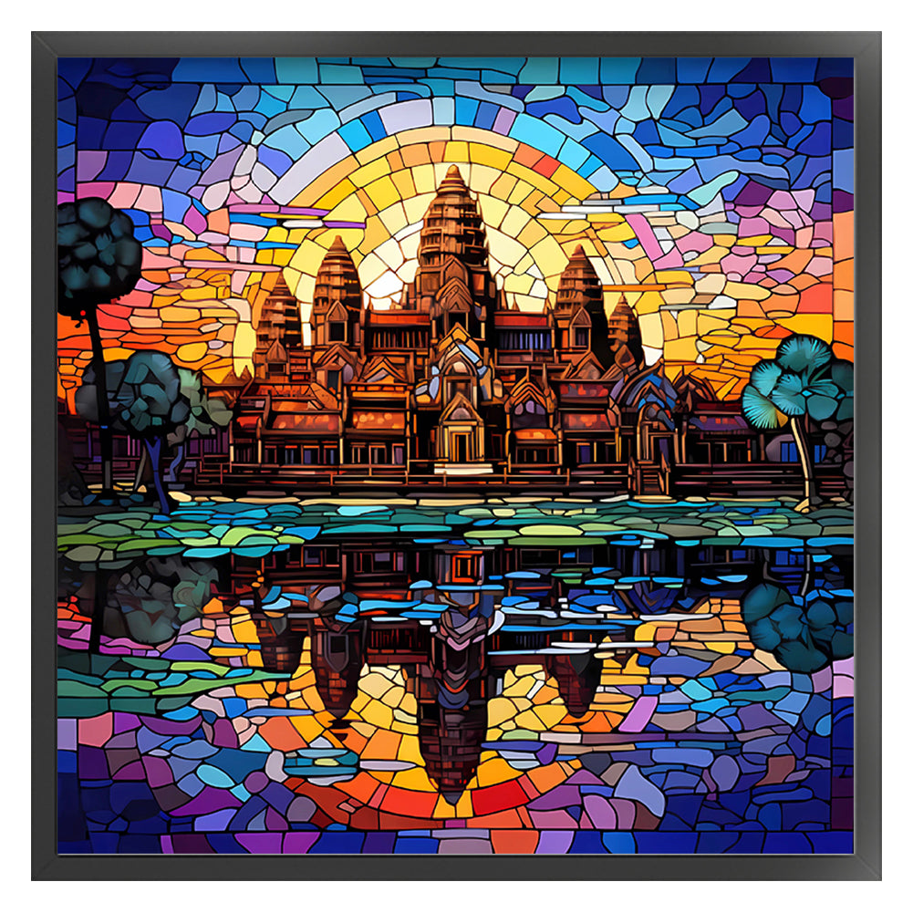 Glass Painting-Angkor Wat, Cambodia - 11CT Stamped Cross Stitch 50*50CM