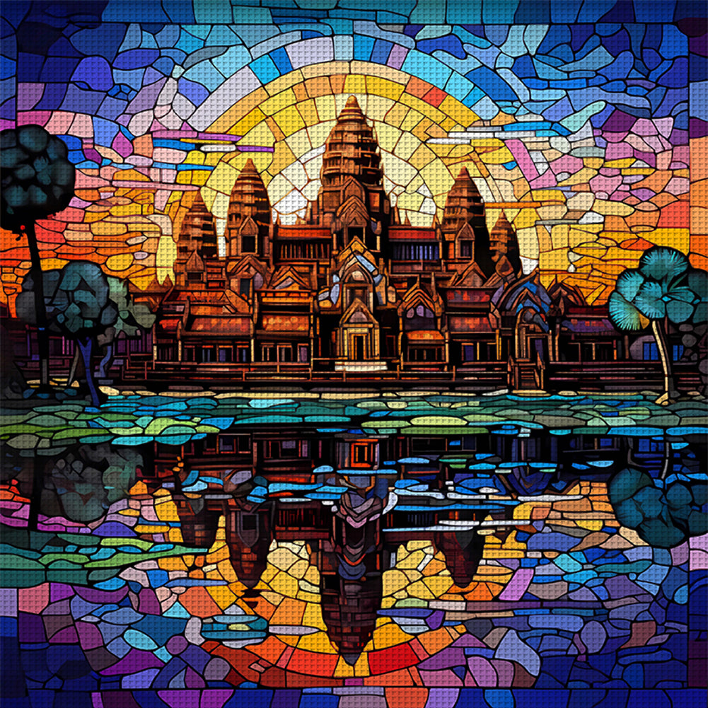 Glass Painting-Angkor Wat, Cambodia - 11CT Stamped Cross Stitch 50*50CM