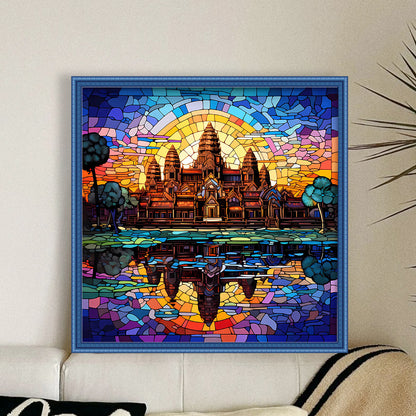 Glass Painting-Angkor Wat, Cambodia - 11CT Stamped Cross Stitch 50*50CM