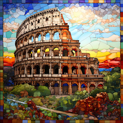 Glass Painting-Colosseum - 11CT Stamped Cross Stitch 50*50CM