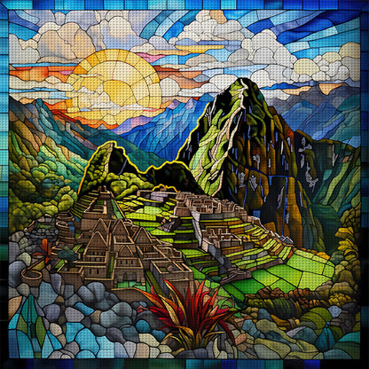 Glass Painting-Machu Picchu, Peru - 11CT Stamped Cross Stitch 50*50CM
