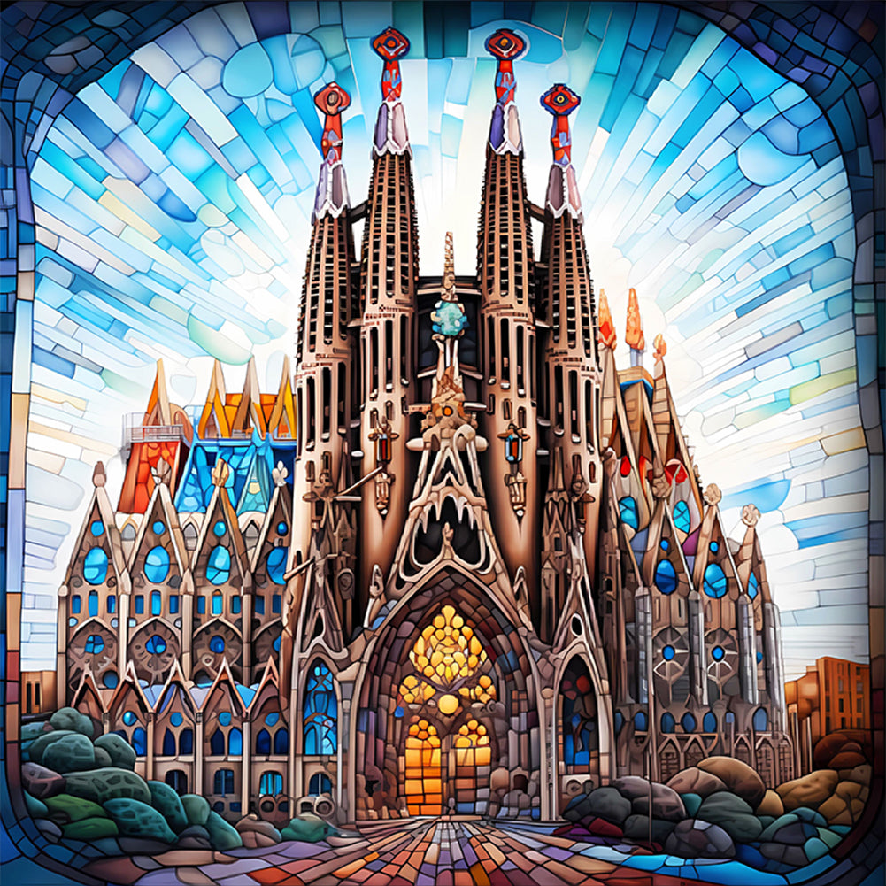 Glass Painting-Sagrada Familia, Spain - 11CT Stamped Cross Stitch 50*50CM