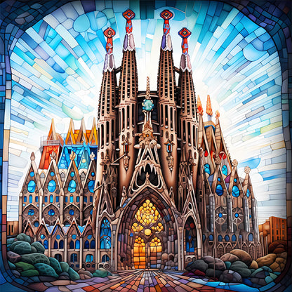 Glass Painting-Sagrada Familia, Spain - 11CT Stamped Cross Stitch 50*50CM
