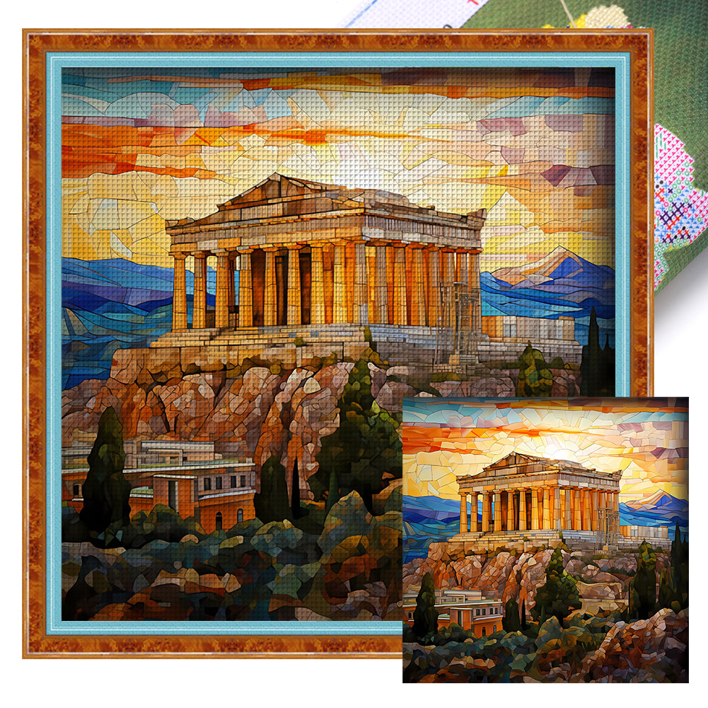 Glass Painting-Parthenon, Greece - 11CT Stamped Cross Stitch 50*50CM