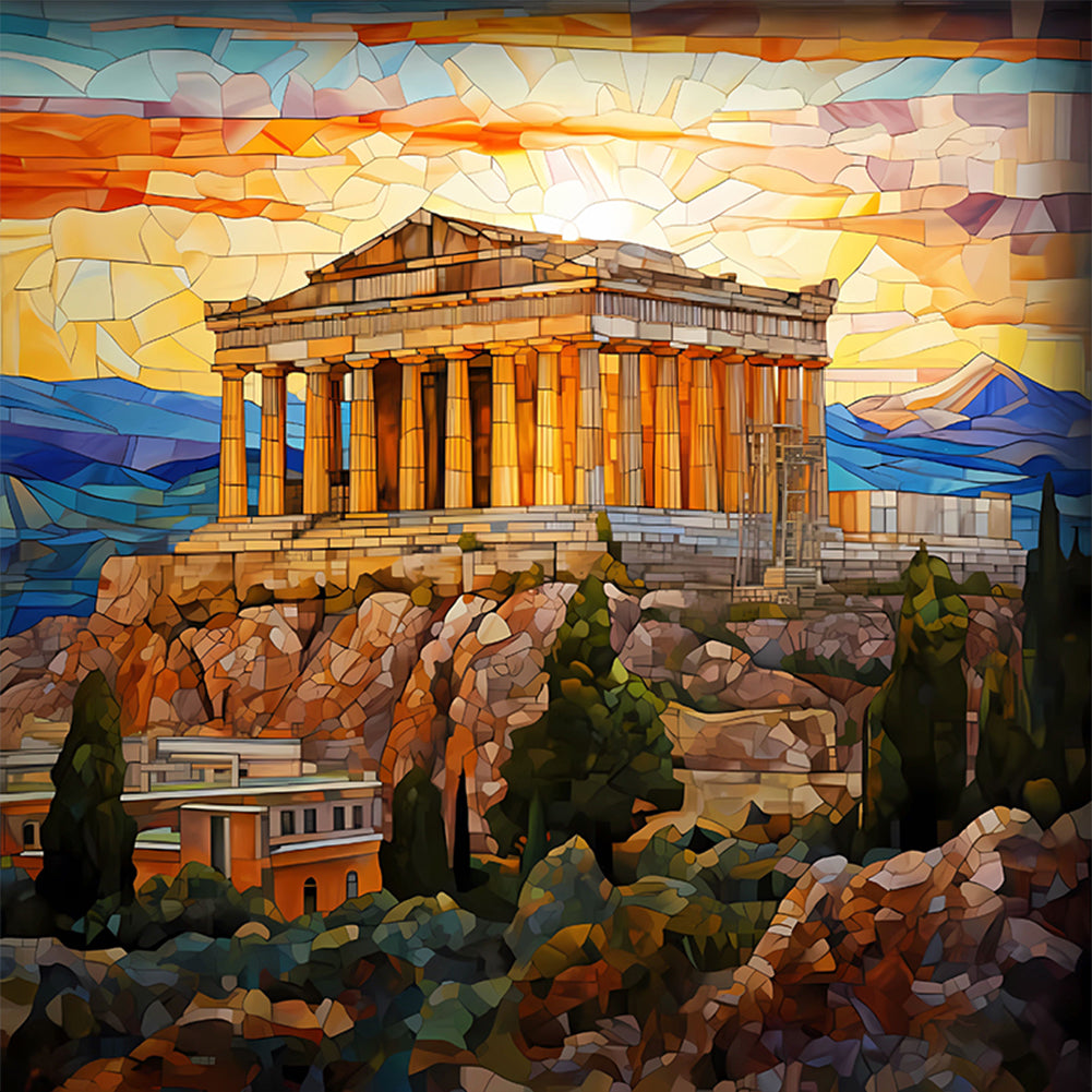 Glass Painting-Parthenon, Greece - 11CT Stamped Cross Stitch 50*50CM