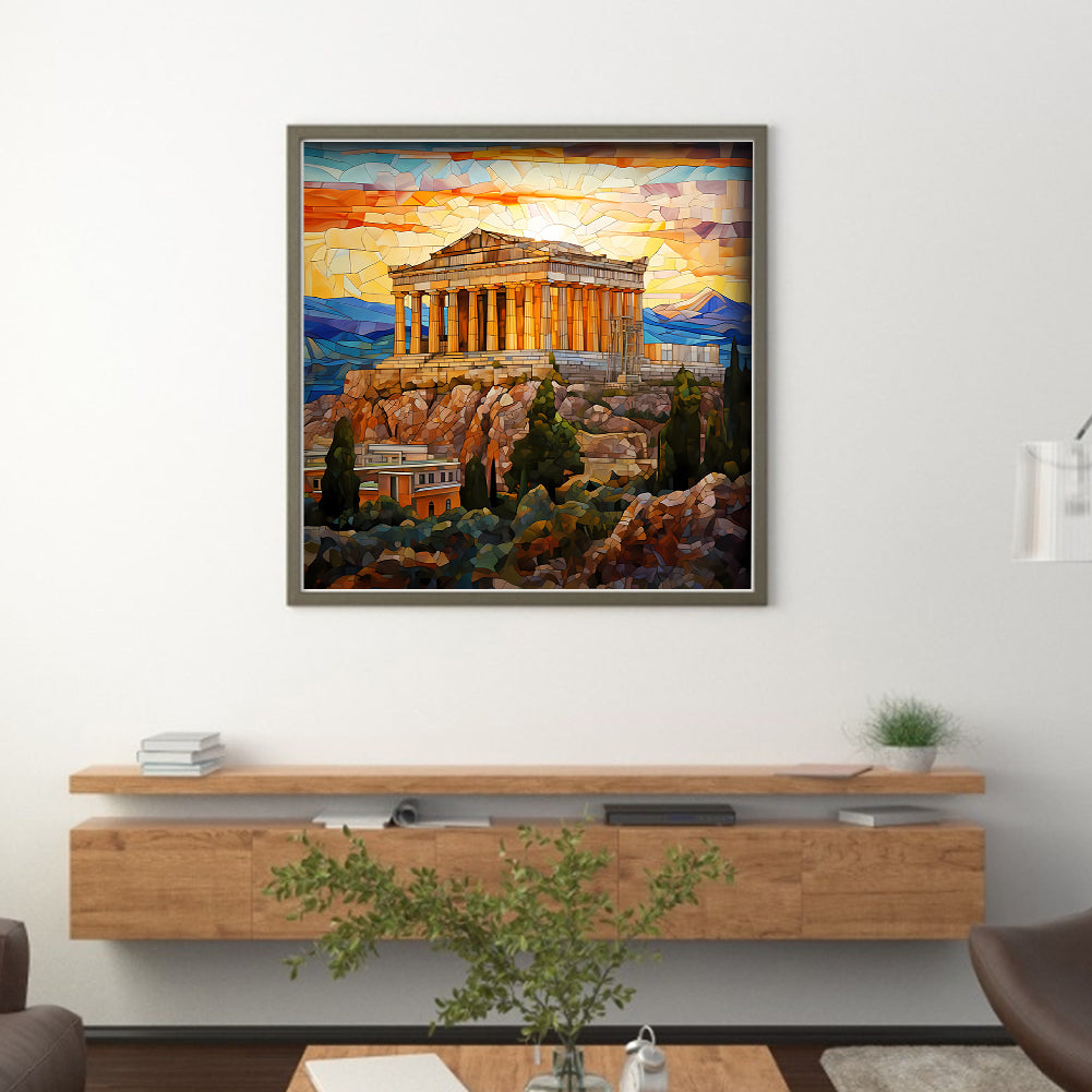 Glass Painting-Parthenon, Greece - 11CT Stamped Cross Stitch 50*50CM