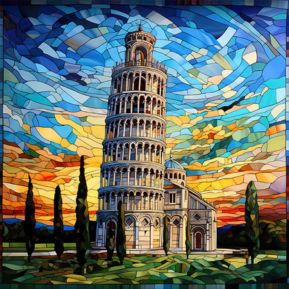 Glass Painting-Leaning Tower Of Pisa, Italy - 11CT Stamped Cross Stitch 50*50CM