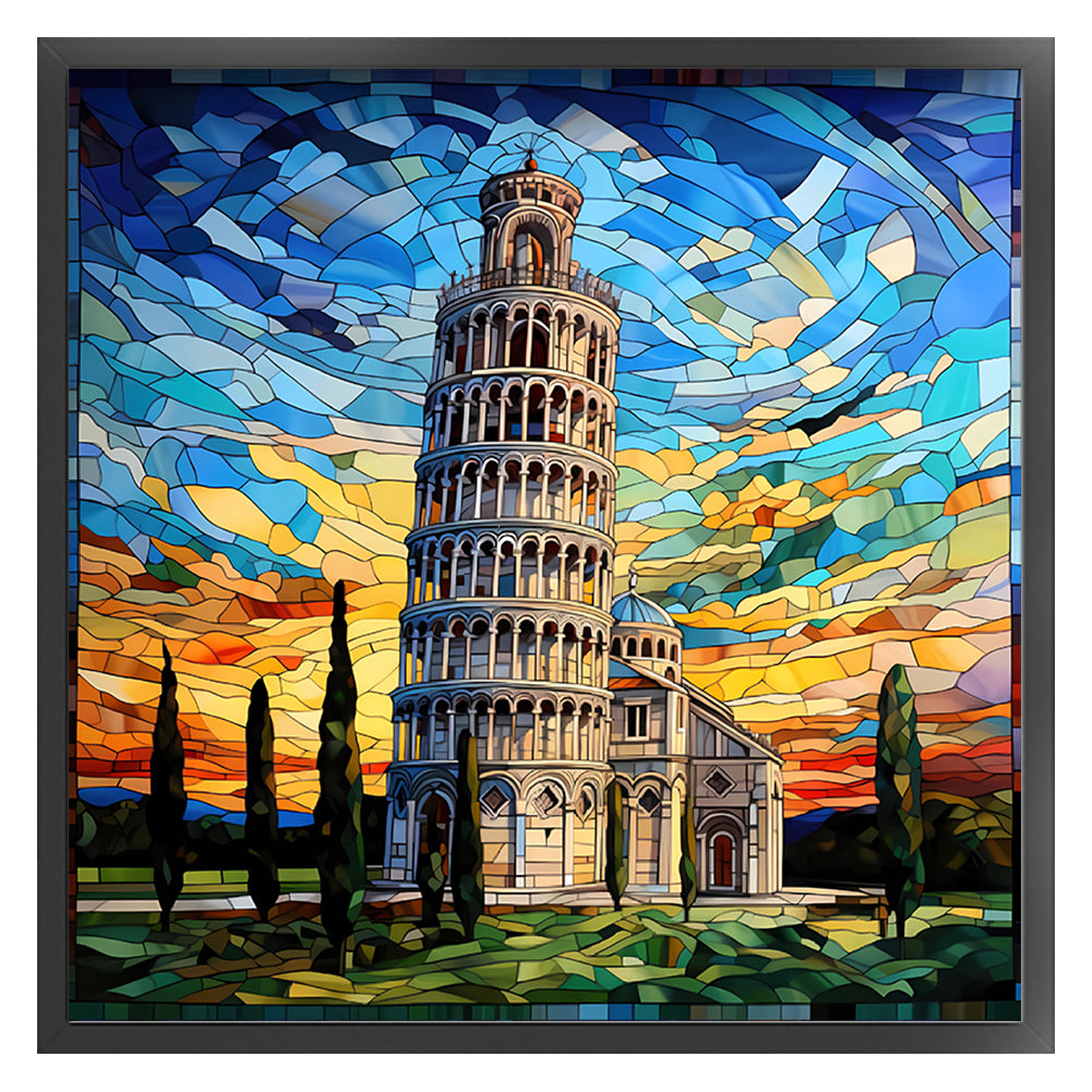 Glass Painting-Leaning Tower Of Pisa, Italy - 11CT Stamped Cross Stitch 50*50CM