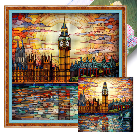 Glass Painting-British Big Ben - 11CT Stamped Cross Stitch 50*50CM