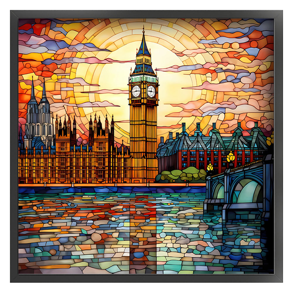 Glass Painting-British Big Ben - 11CT Stamped Cross Stitch 50*50CM