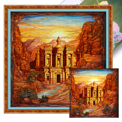 Glass Painting-Petra, Jordan - 11CT Stamped Cross Stitch 50*50CM