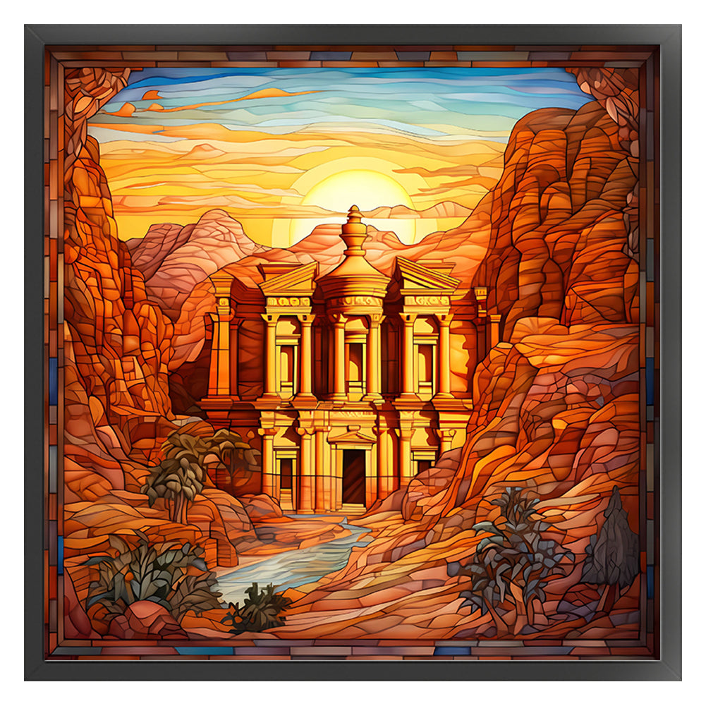 Glass Painting-Petra, Jordan - 11CT Stamped Cross Stitch 50*50CM