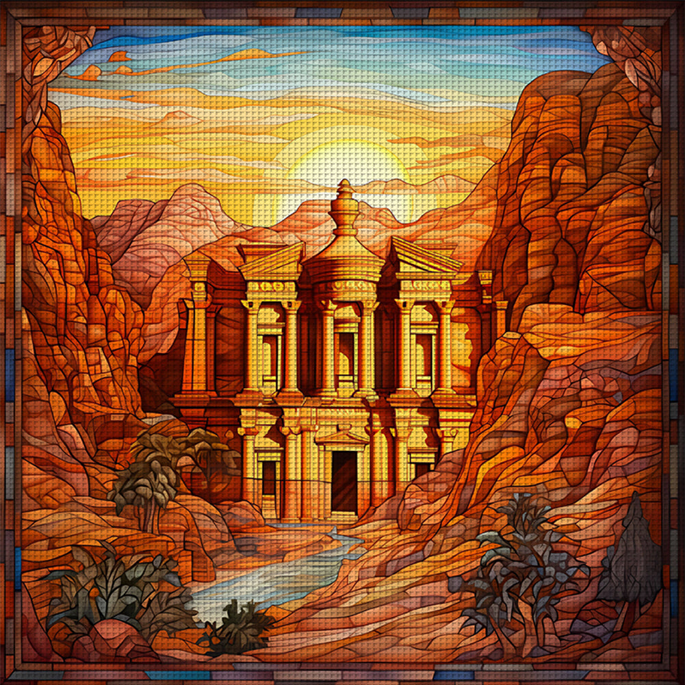 Glass Painting-Petra, Jordan - 11CT Stamped Cross Stitch 50*50CM