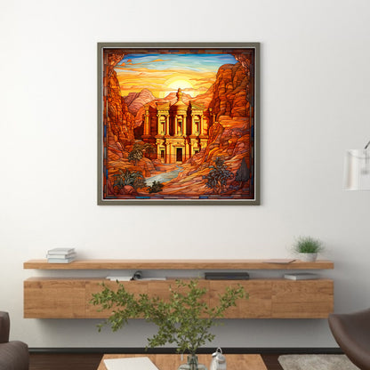 Glass Painting-Petra, Jordan - 11CT Stamped Cross Stitch 50*50CM